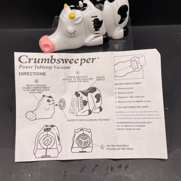 Cow Crumbsweeper Battery Powered Tabletop Desk Vacuum Sweeper Novelty Cow - Picture 1 of 11